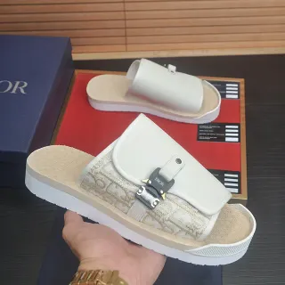 Dior Branco Bege Jacquard Monograma Alça Dobrável Fechamento Com Fivela Chinelo