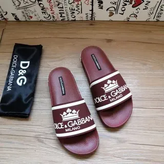 Dolce & Gabbana Bordeaux Blanc Sangle Large Logo Couronne Pantoufles
