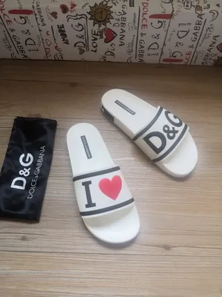 Dolce & Gabbana I Love D&G White Graphic Strap Slippers 2
