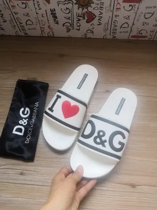 Dolce & Gabbana I Love D&G White Graphic Strap Slippers 5