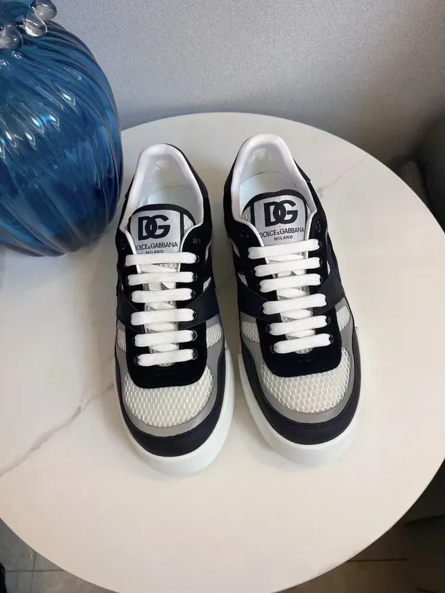 Dolce & Gabbana NS1 أسود أبيض شبكة و جلد ناعم بانيلات بارزة DG تراكب المونوغرام حذاء أسلوب حياة 3