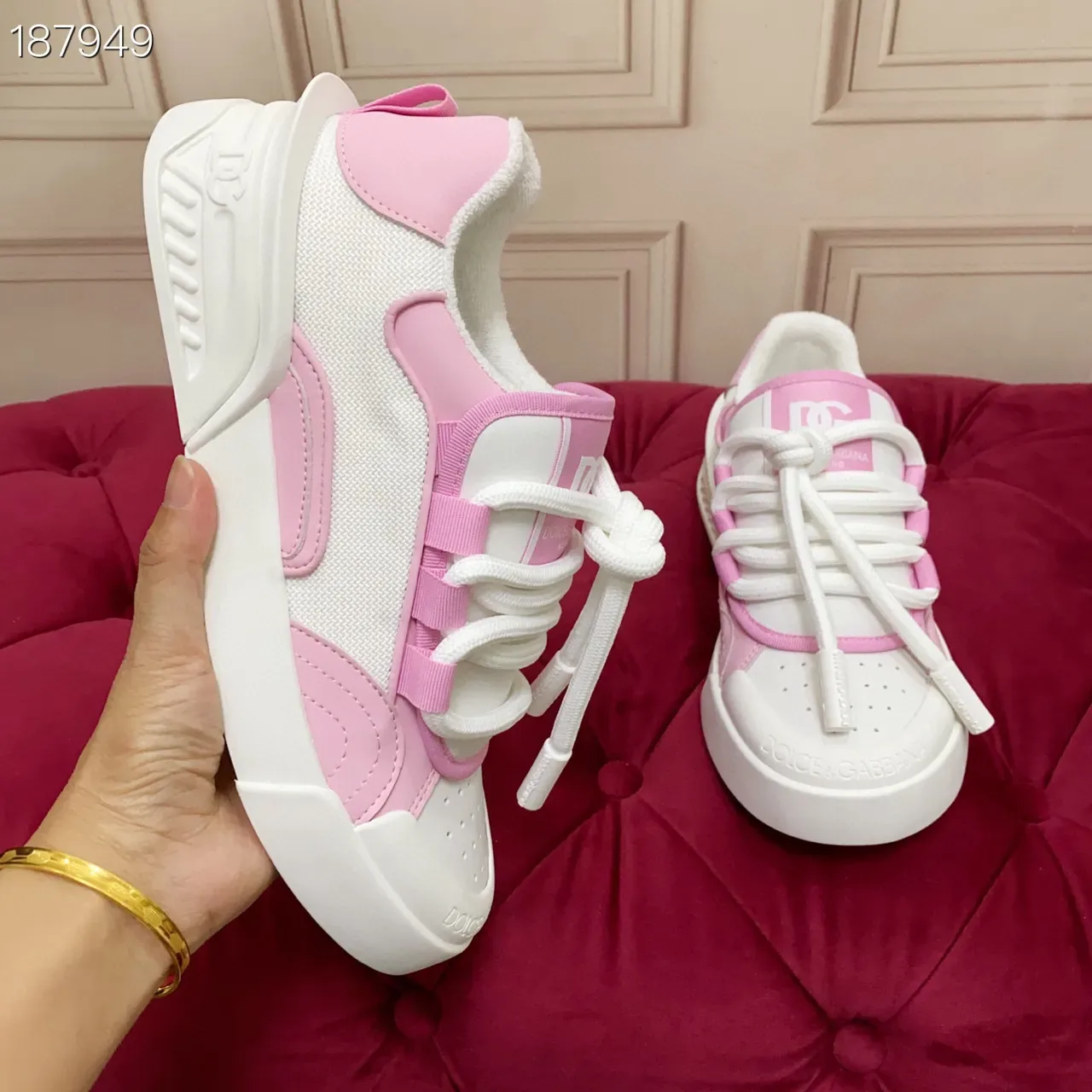 Dolce & Gabbana NS1 White and Pink Lifestyle Sneakers 8