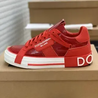 Dolce & Gabbana Portofino লাল ব্র্যান্ডেড স্ট্র্যাপ প্ল্যাটফর্ম লাইফস্টাইল স্নিকার্স