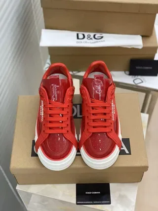 Dolce & Gabbana Portofino Red Branded Strap Platform Lifestyle Sneakers 3