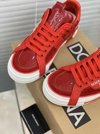 Dolce & Gabbana Portofino Red Branded Strap Platform Lifestyle Sneakers 4