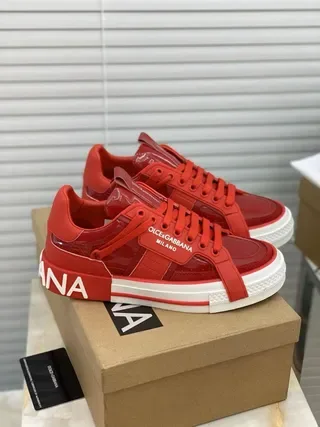 Dolce & Gabbana Portofino Red Branded Strap Platform Lifestyle Sneakers 5