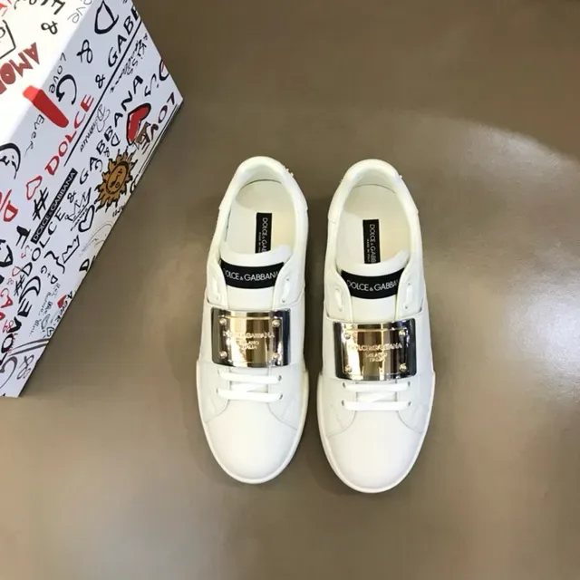 Dolce & Gabbana Portofino أحذية أسلوب حياة بيضاء من الجلد بحزام إبزيم 6