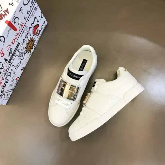 Dolce & Gabbana Portofino أحذية أسلوب حياة بيضاء من الجلد بحزام إبزيم 8