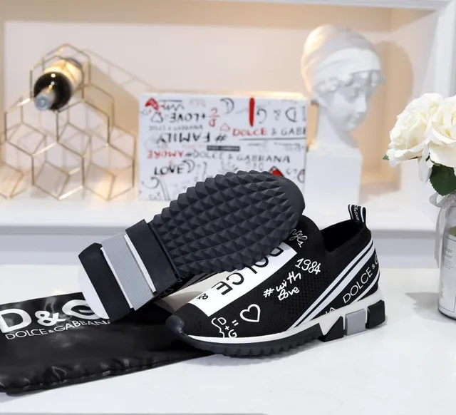 Dolce & Gabbana Speed Trainer Zapatillas negras y blancas con gráficos, slip-on, chunky 3