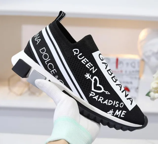 Dolce & Gabbana Speed Trainer Zapatillas negras y blancas con gráficos, slip-on, chunky 4