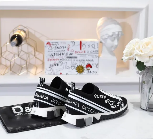 Dolce & Gabbana Speed Trainer Zapatillas negras y blancas con gráficos, slip-on, chunky 5