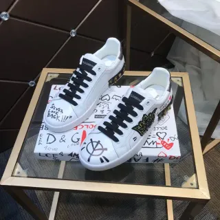 Dolce & Gabbana White Black Leather Upper Graffiti Graphics Lifestyle Sneakers