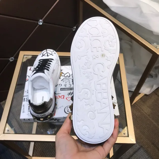 Dolce & Gabbana White Black Leather Upper Graffiti Graphics Lifestyle Sneakers 5