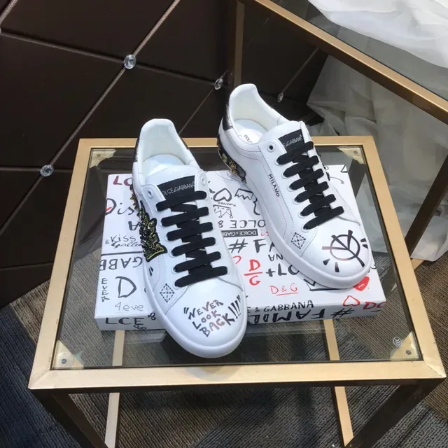 Dolce & Gabbana White Black Leather Upper Graffiti Graphics Lifestyle Sneakers 7