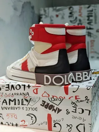 Dolce & Gabbana White Red High-Top Asymmetrical Strap Lifestyle Sneakers 2