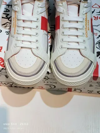 Dolce & Gabbana White Red High-Top Asymmetrical Strap Lifestyle Sneakers 3