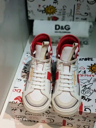 Dolce & Gabbana White Red High-Top Asymmetrical Strap Lifestyle Sneakers 9