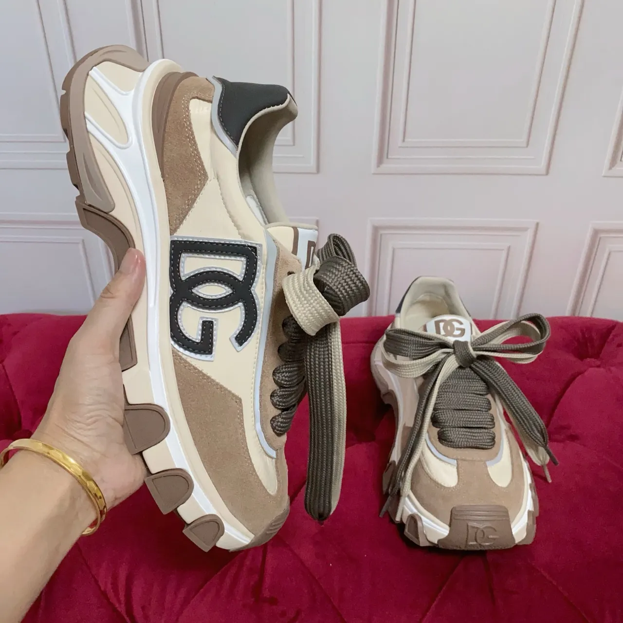 Dolce & Gabbana B27 Beige and Tan Chunky Sneakers 4