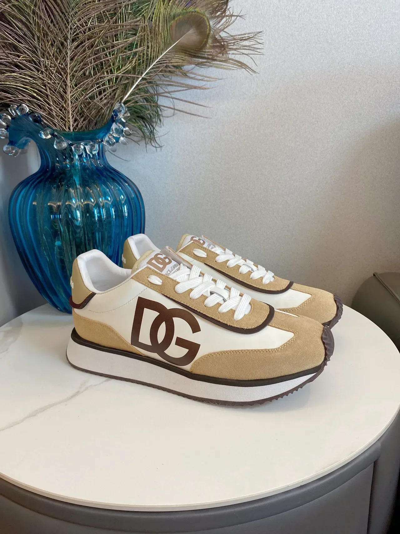 Dolce & Gabbana Beige Marron Retro Runner Silhouette Deux Tons Suede Et Cuir Sneakers 2