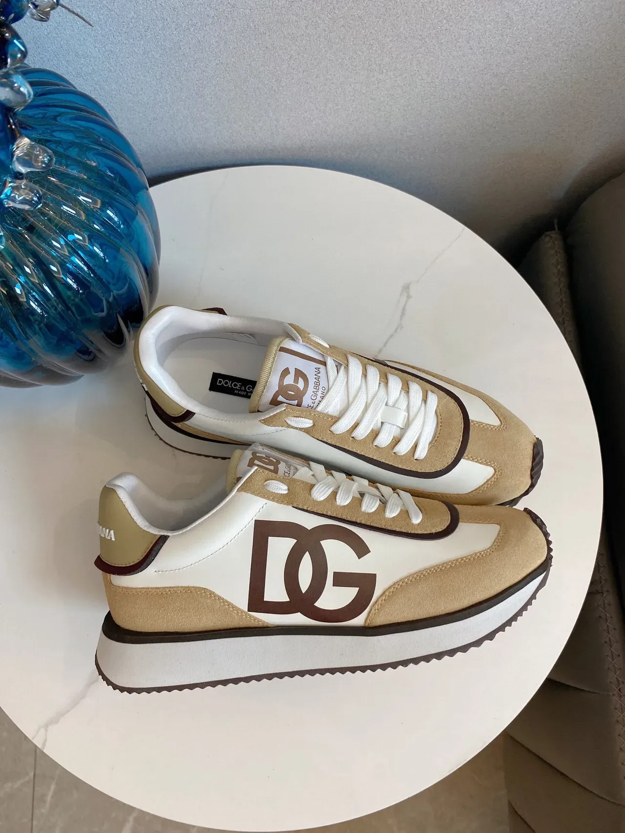 Dolce & Gabbana Beige Marron Retro Runner Silhouette Deux Tons Suede Et Cuir Sneakers 3