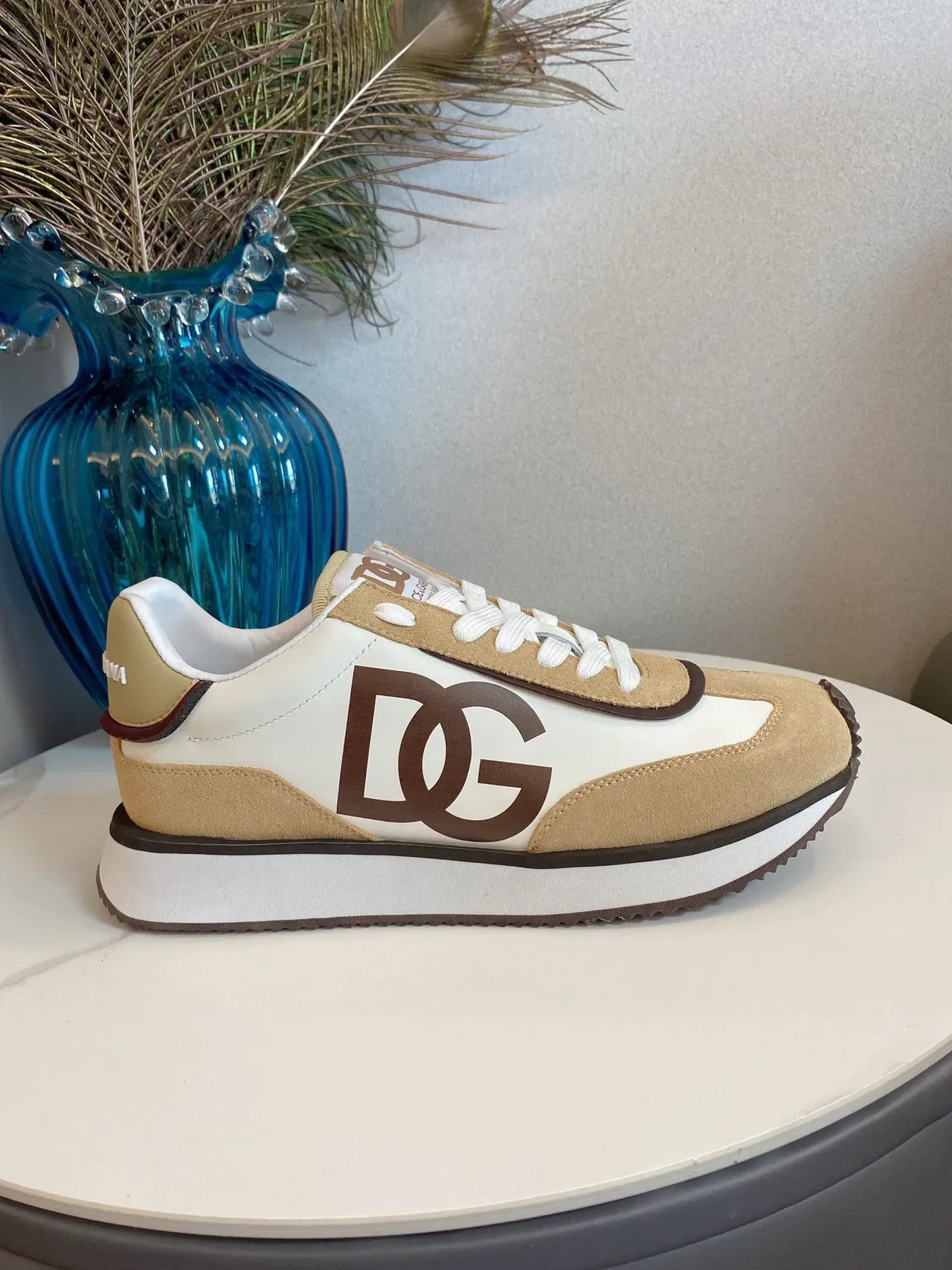 Dolce & Gabbana Beige Marron Retro Runner Silhouette Deux Tons Suede Et Cuir Sneakers 4