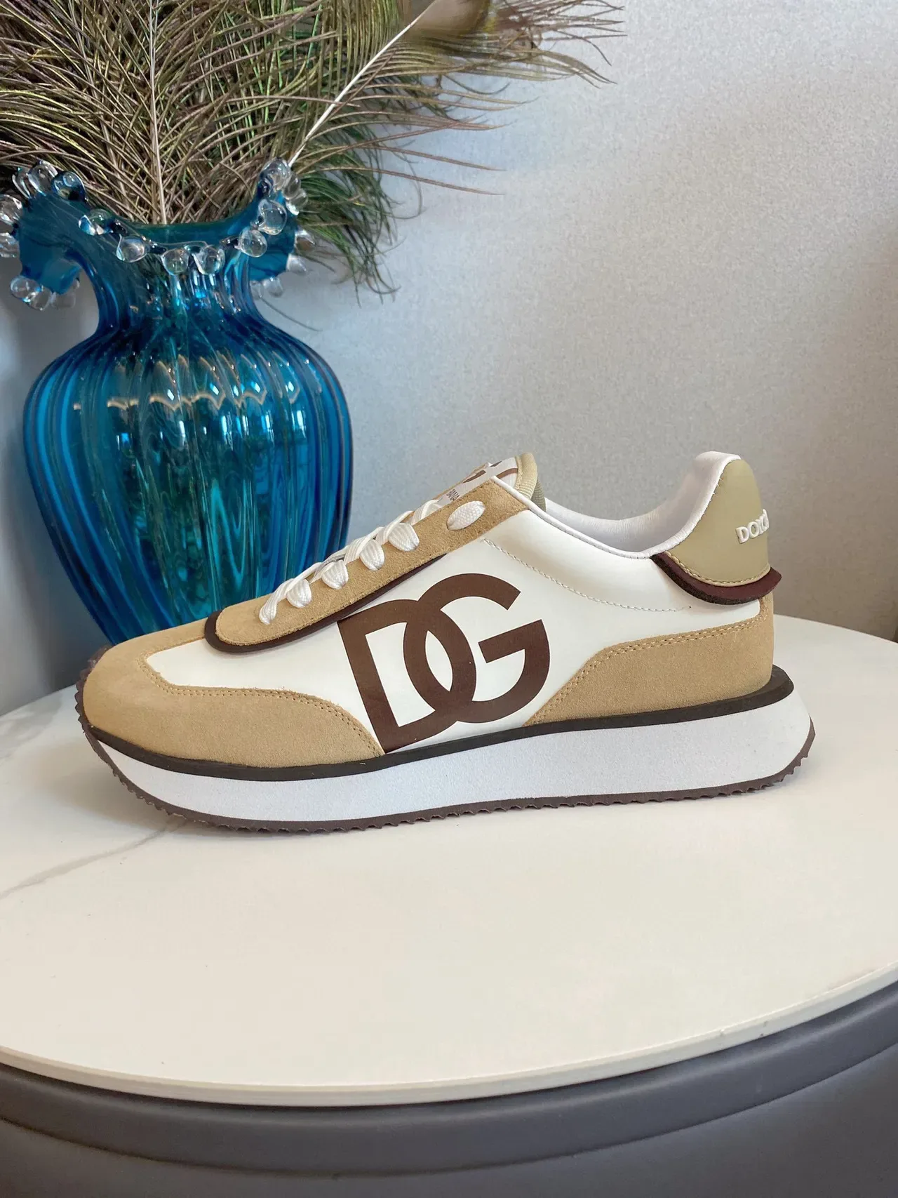 Dolce & Gabbana Beige Marron Retro Runner Silhouette Deux Tons Suede Et Cuir Sneakers 5