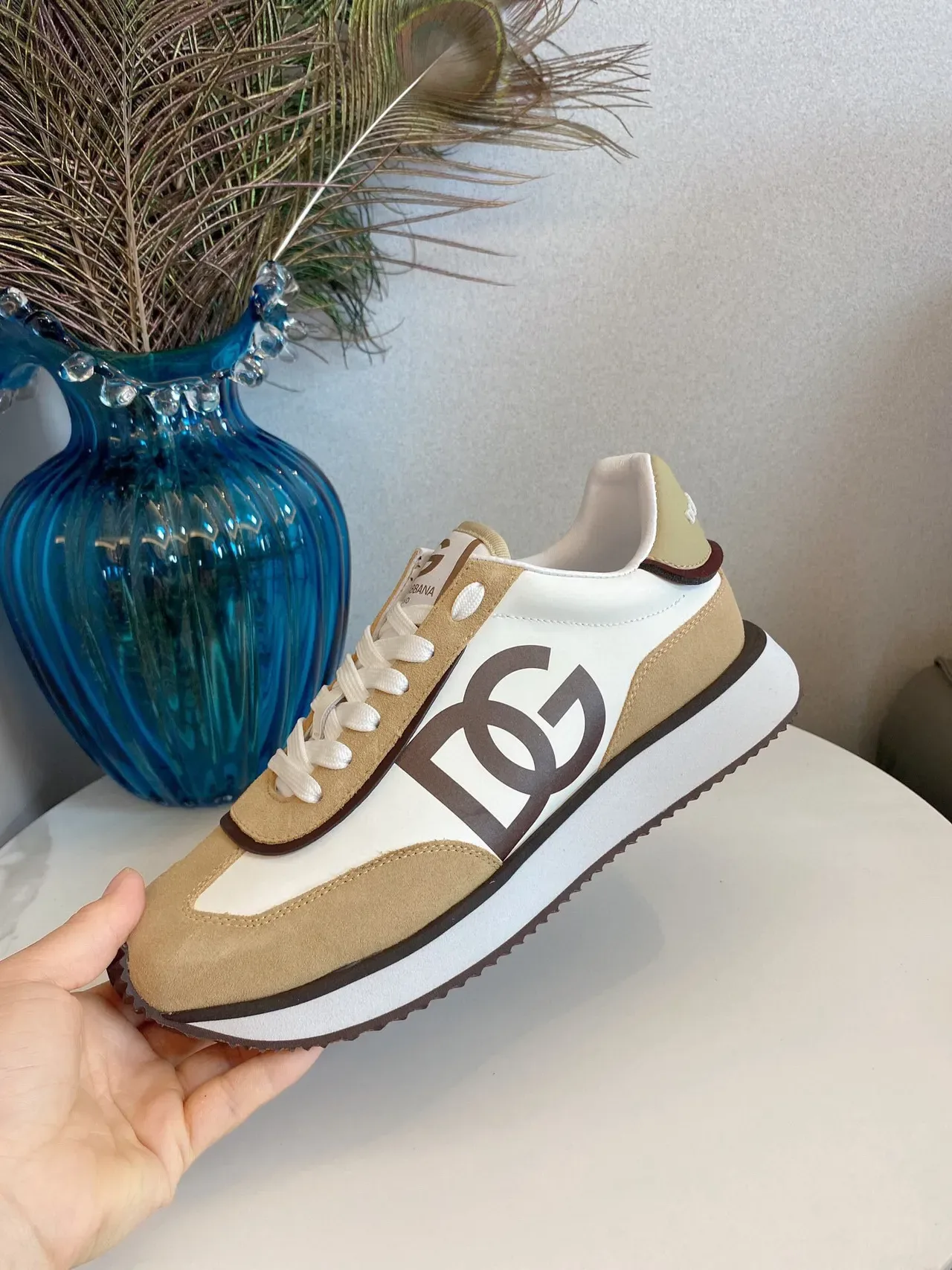 Dolce & Gabbana Beige Marron Retro Runner Silhouette Deux Tons Suede Et Cuir Sneakers 6