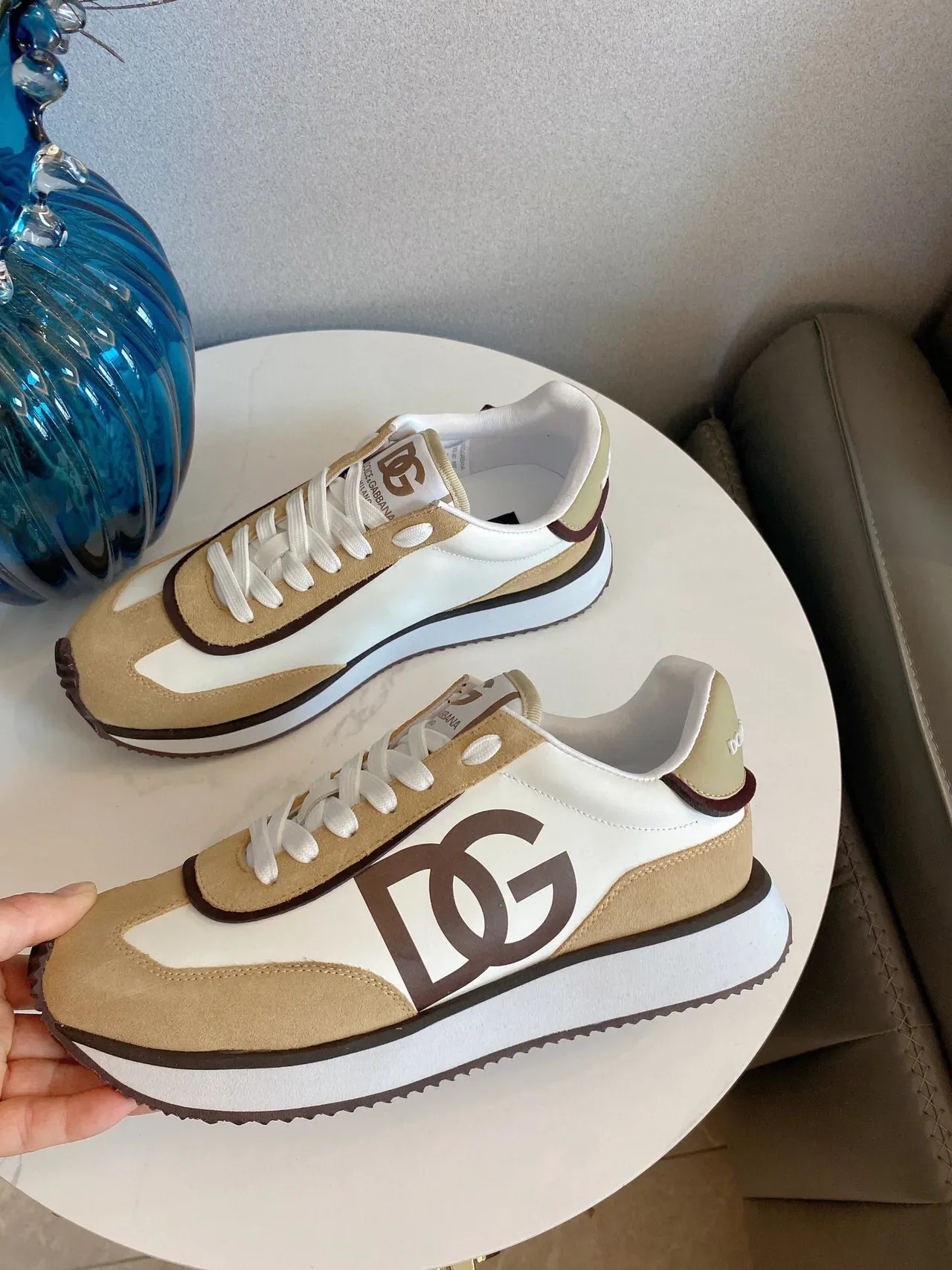 Dolce & Gabbana Beige Marron Retro Runner Silhouette Deux Tons Suede Et Cuir Sneakers 8