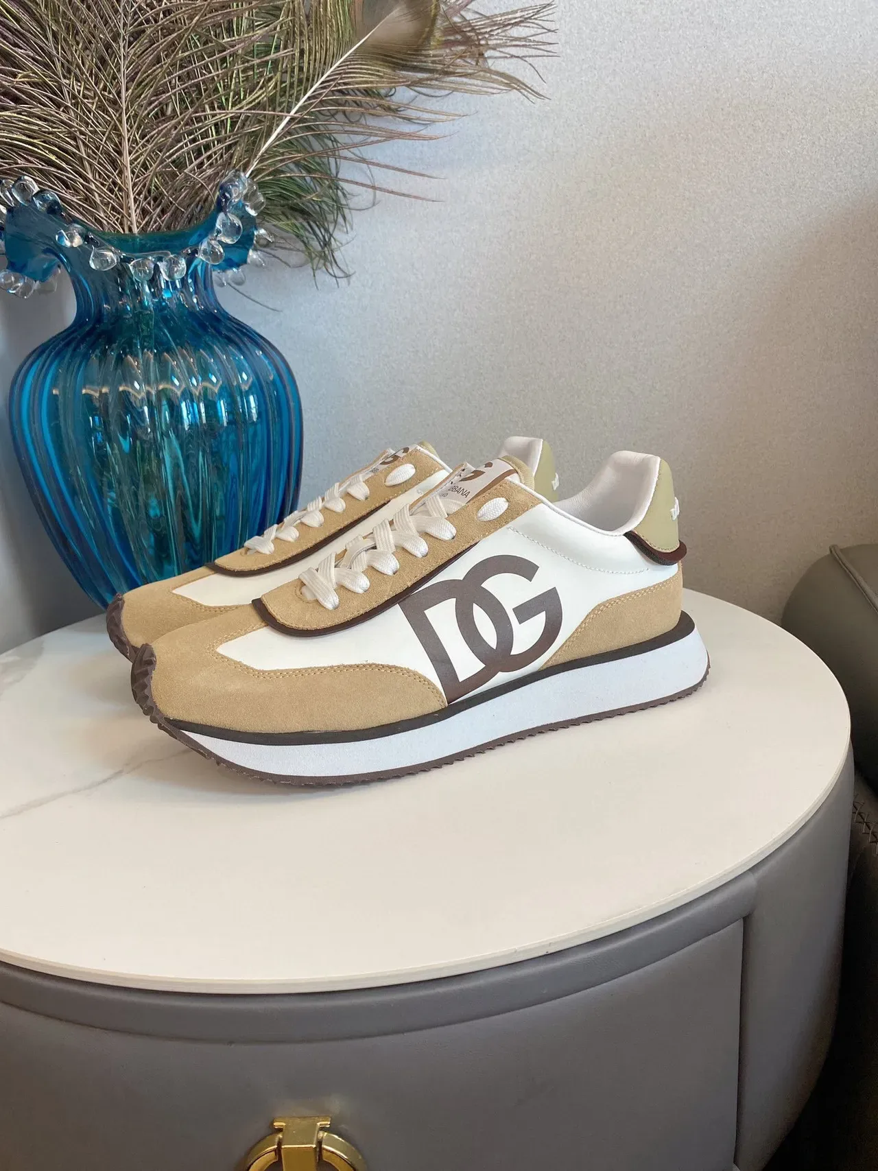 Dolce & Gabbana Beige Marron Retro Runner Silhouette Deux Tons Suede Et Cuir Sneakers 9