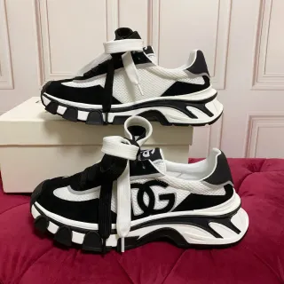 Dolce & Gabbana Pretos Brancos Plataforma Sola Mesh E Camurça Upper Chunky Sneakers