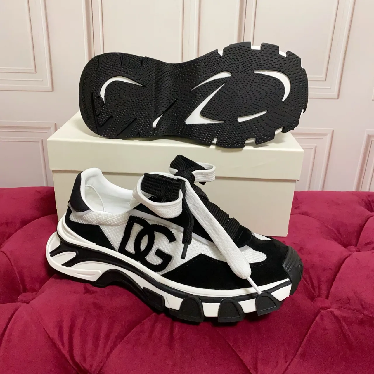 Dolce & Gabbana Black White Platform Sole Mesh And Suede Upper Chunky Sneakers 3