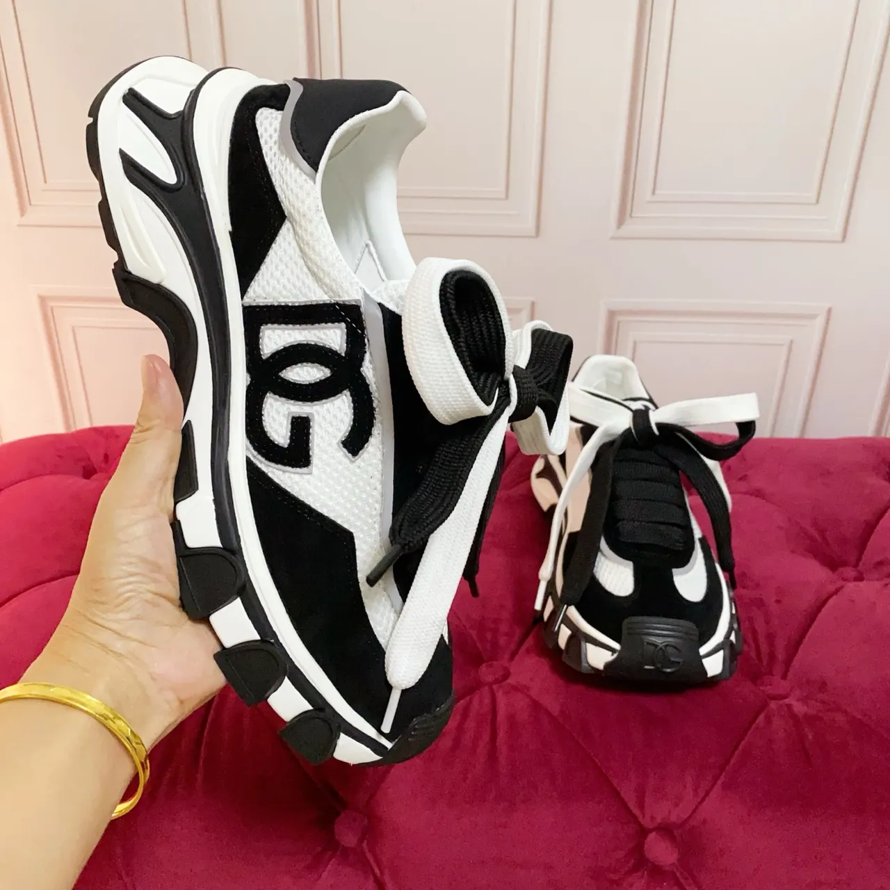 Dolce & Gabbana Black White Platform Sole Mesh And Suede Upper Chunky Sneakers 4