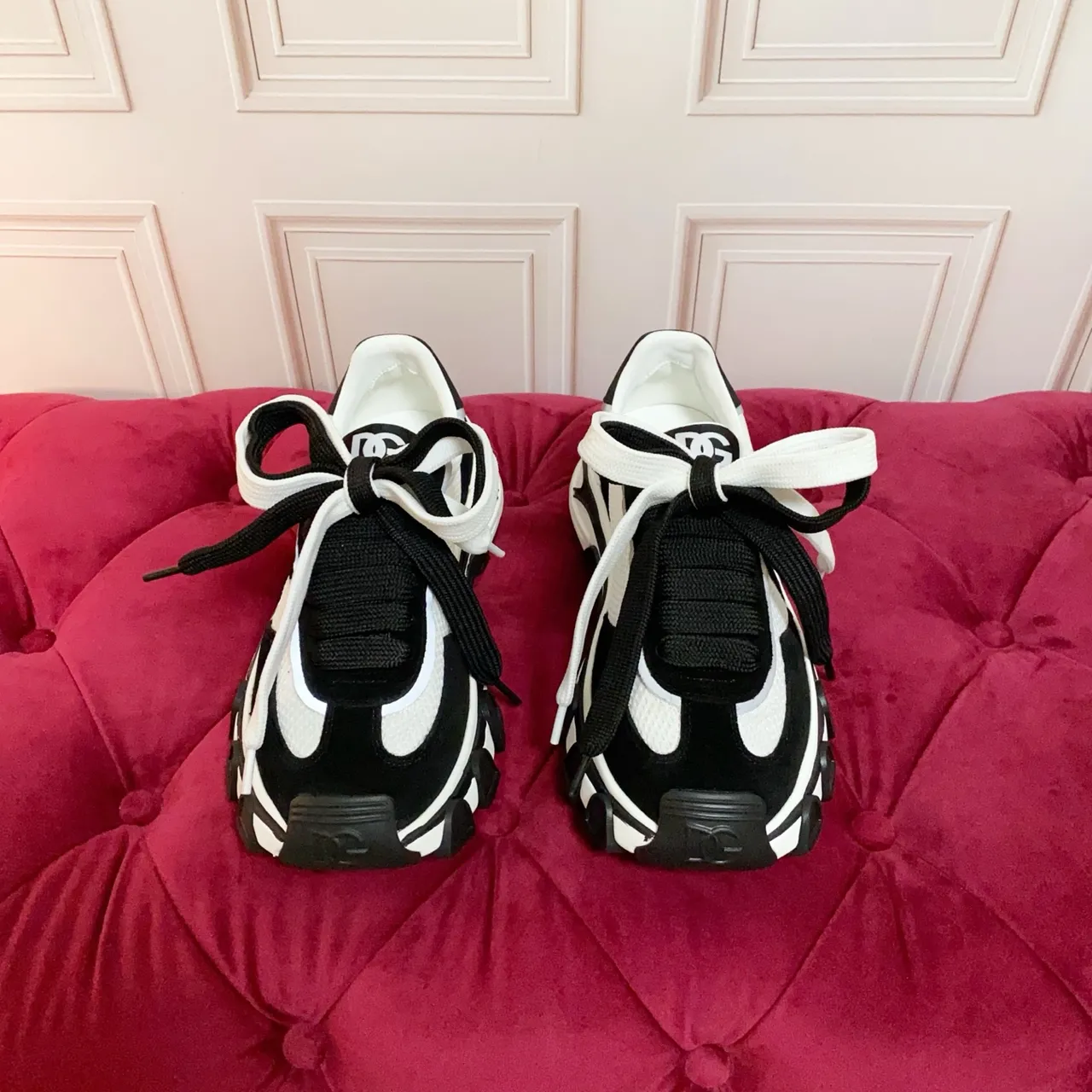 Dolce & Gabbana Black White Platform Sole Mesh And Suede Upper Chunky Sneakers 5