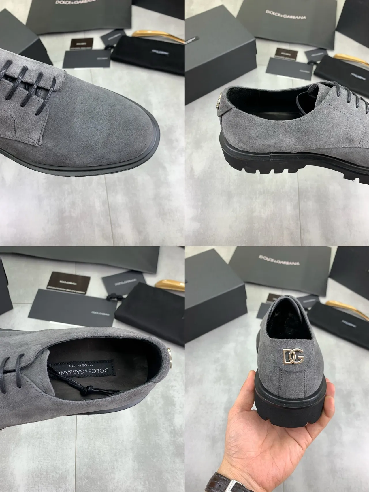 Dolce & Gabbana 灰黑色麂皮鞋面 镶边鞋底 皮革鞋 2