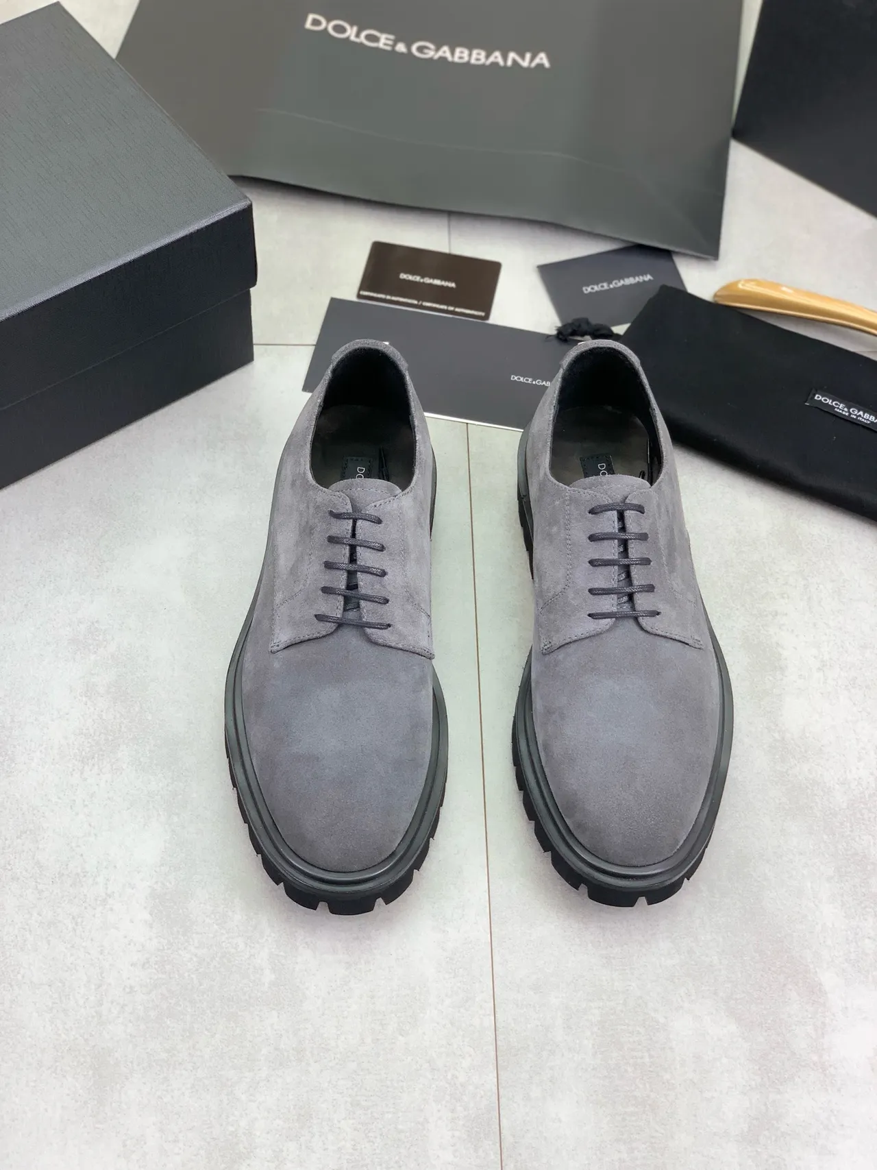 Dolce & Gabbana 灰黑色麂皮鞋面 镶边鞋底 皮革鞋 5