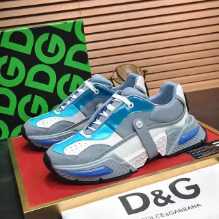 Dolce & Gabbana Gray Blue Chunky Sole Layered Synthetic Upper Sneakers
