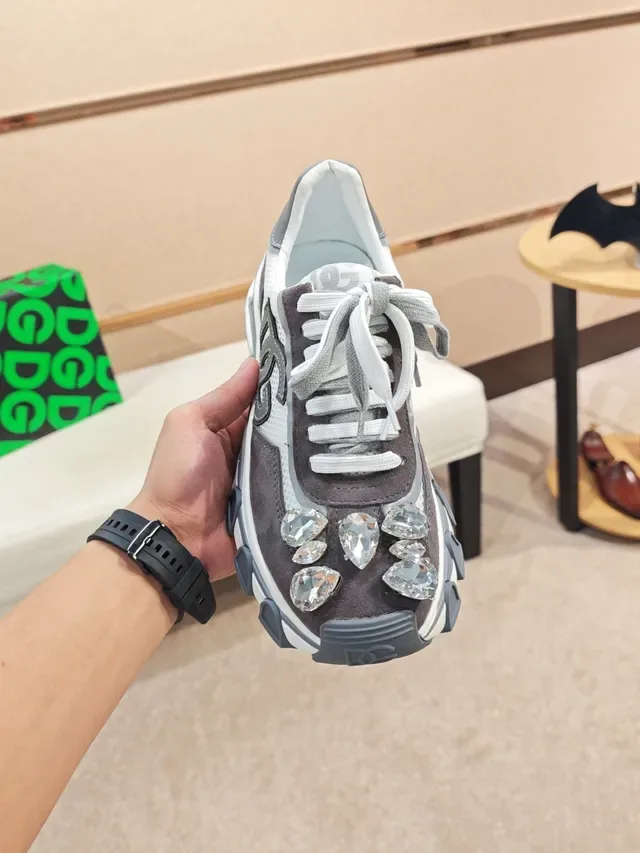 Dolce & Gabbana Gray White Sole Crystal-Embellished Toe Chunky Sneakers 5
