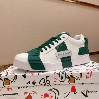 Dolce & Gabbana Blanc Vert Cuir Supérieur Overlays Caoutchouc Émeraude Sneakers Lifestyle