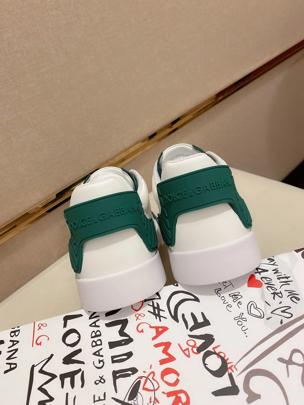 Dolce & Gabbana White Green Leather Upper Emerald Rubber Overlays Lifestyle Sneakers 3