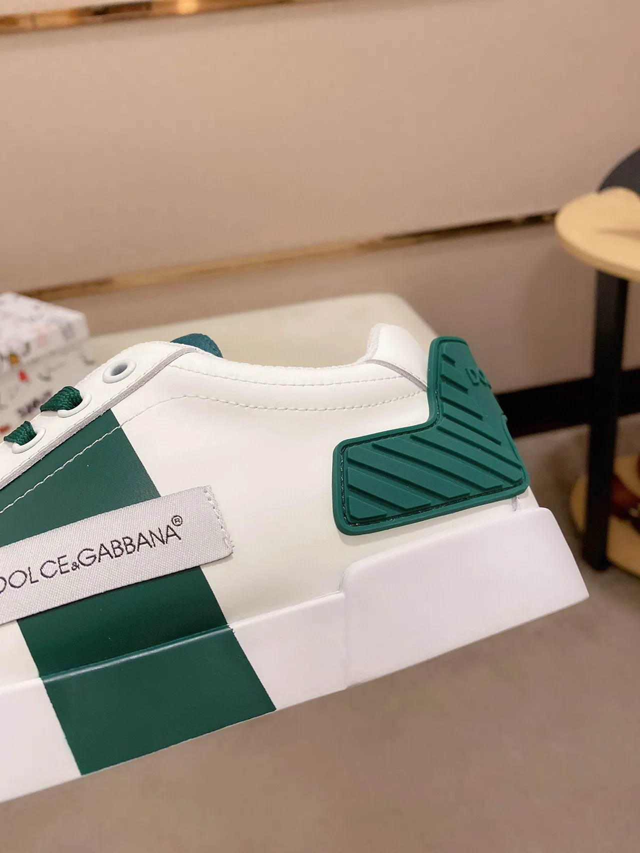 Dolce & Gabbana White Green Leather Upper Emerald Rubber Overlays Lifestyle Sneakers 4