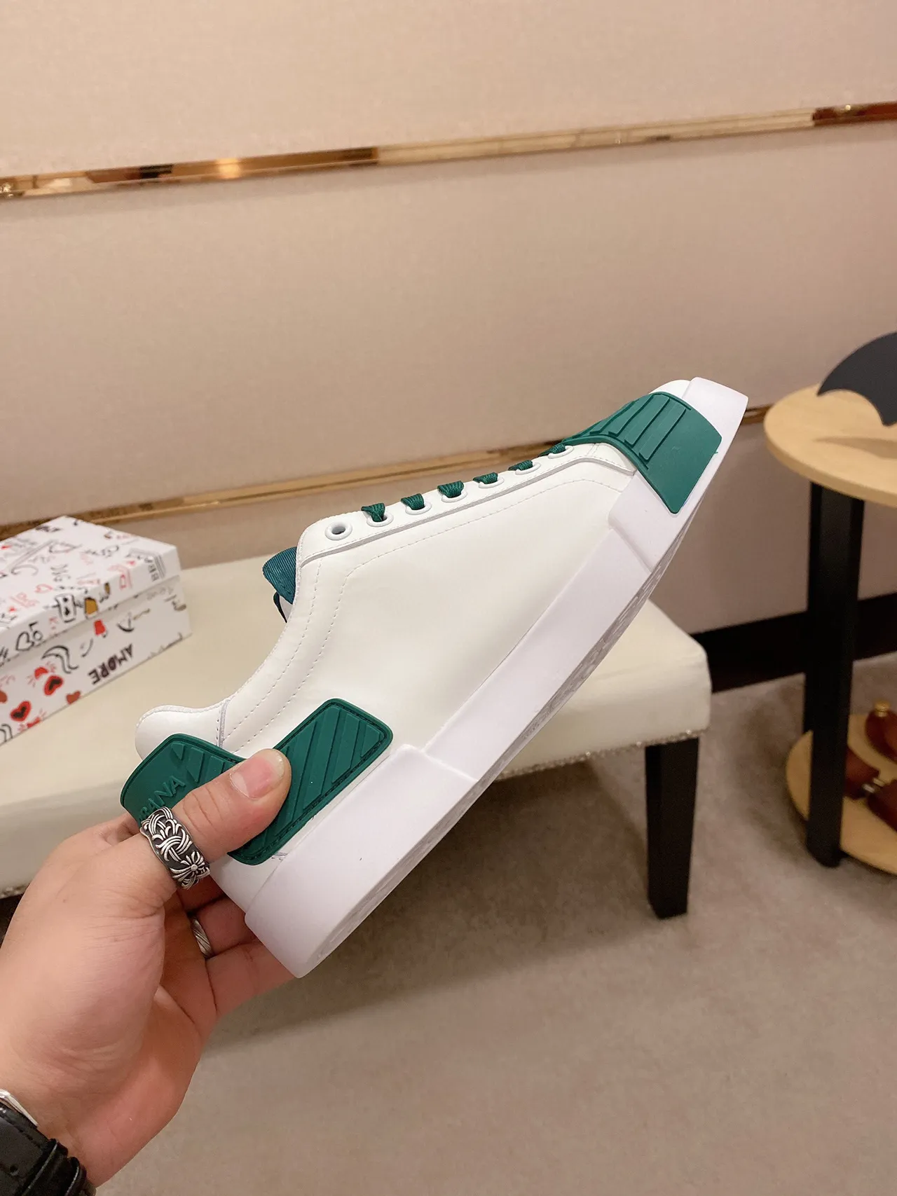 Dolce & Gabbana White Green Leather Upper Emerald Rubber Overlays Lifestyle Sneakers 6
