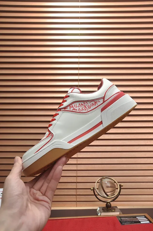 Dolce & Gabbana White Red Low-Top Platform Graffiti-Print Leather Lifestyle Sneakers 6