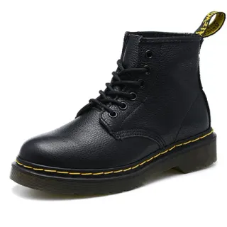 Dr. Martens 1460 काला पेबल्ड लेदर पीली स्टिच मार्टिन बूट्स