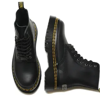 Dr. Martens 1460 काला चिकना चमड़ा पीला सिलाई मार्टिन बूट