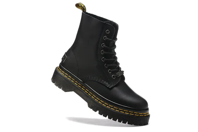 Dr. Martens 1460 Bottes en cuir noir lisse couture jaune Martin 2