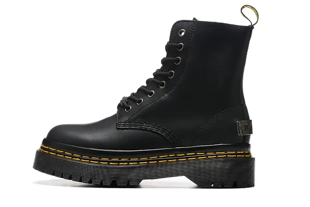Dr. Martens 1460 Bottes en cuir noir lisse couture jaune Martin 3