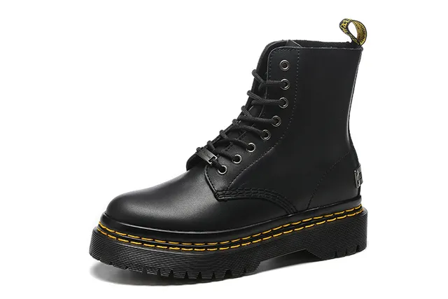 Dr. Martens 1460 Bottes en cuir noir lisse couture jaune Martin 4