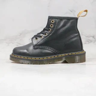 Dr. Martens 1460 Black Smooth Leather Yellow Stitch Martin Boots