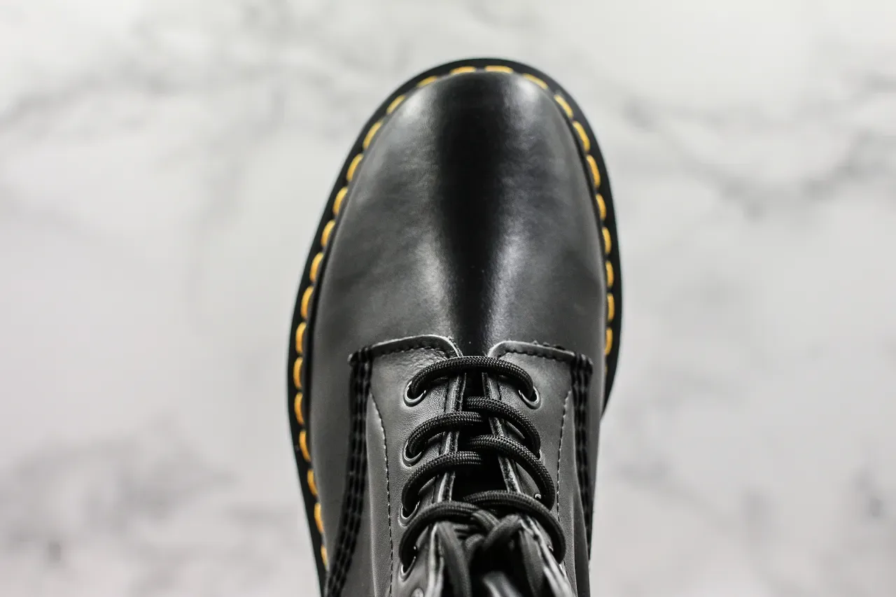 Dr. Martens 1460 أحذية مارتن سوداء جلد ناعم خياطة صفراء 7
