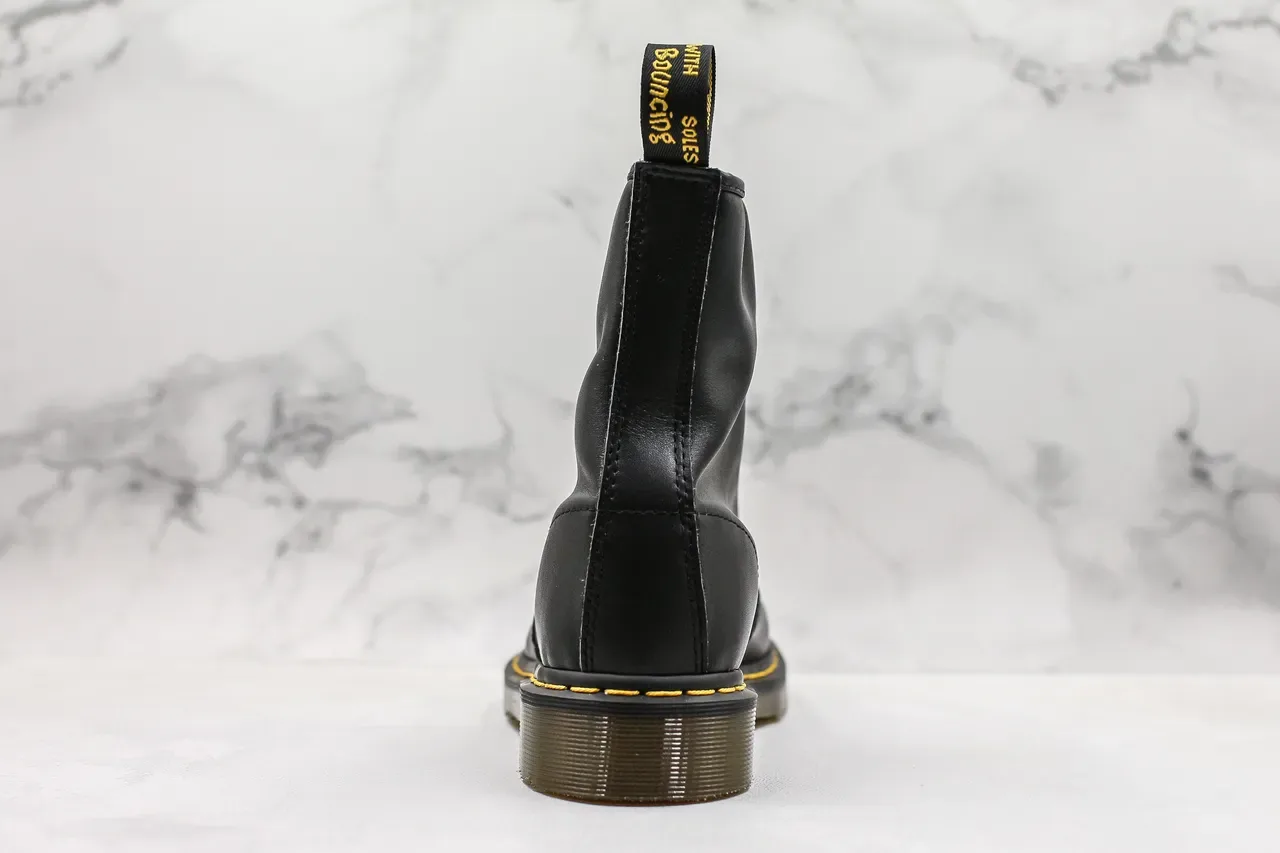 Dr. Martens 1460 أحذية مارتن سوداء جلد ناعم خياطة صفراء 9